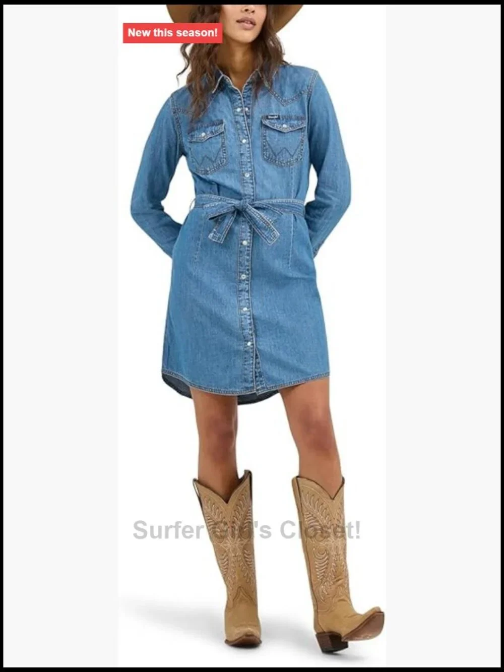 Wrangler Denim Snap Dress Long Sleeve Western Retro A-Line